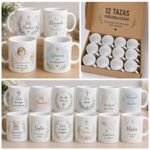 Tazas personalizadas para bautizos (12 unidades por $84)